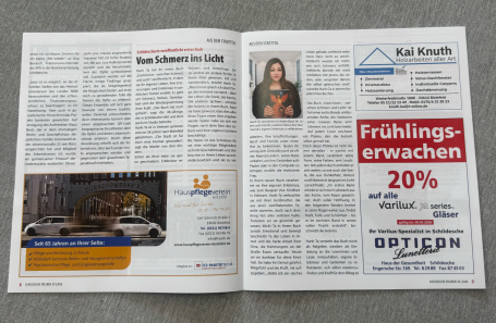 rtikel im Stadtmagazin Bielefeld über die Autorin Hanh Ta und ihr Buch Soulvisions Zwischen Schmerz und Licht Bildtitel: rtikel im Stadtmagazin Bielefeld über die Autorin Hanh Ta und ihr Buch Soulvisions Zwischen Schmerz und Licht
Bildtitel: